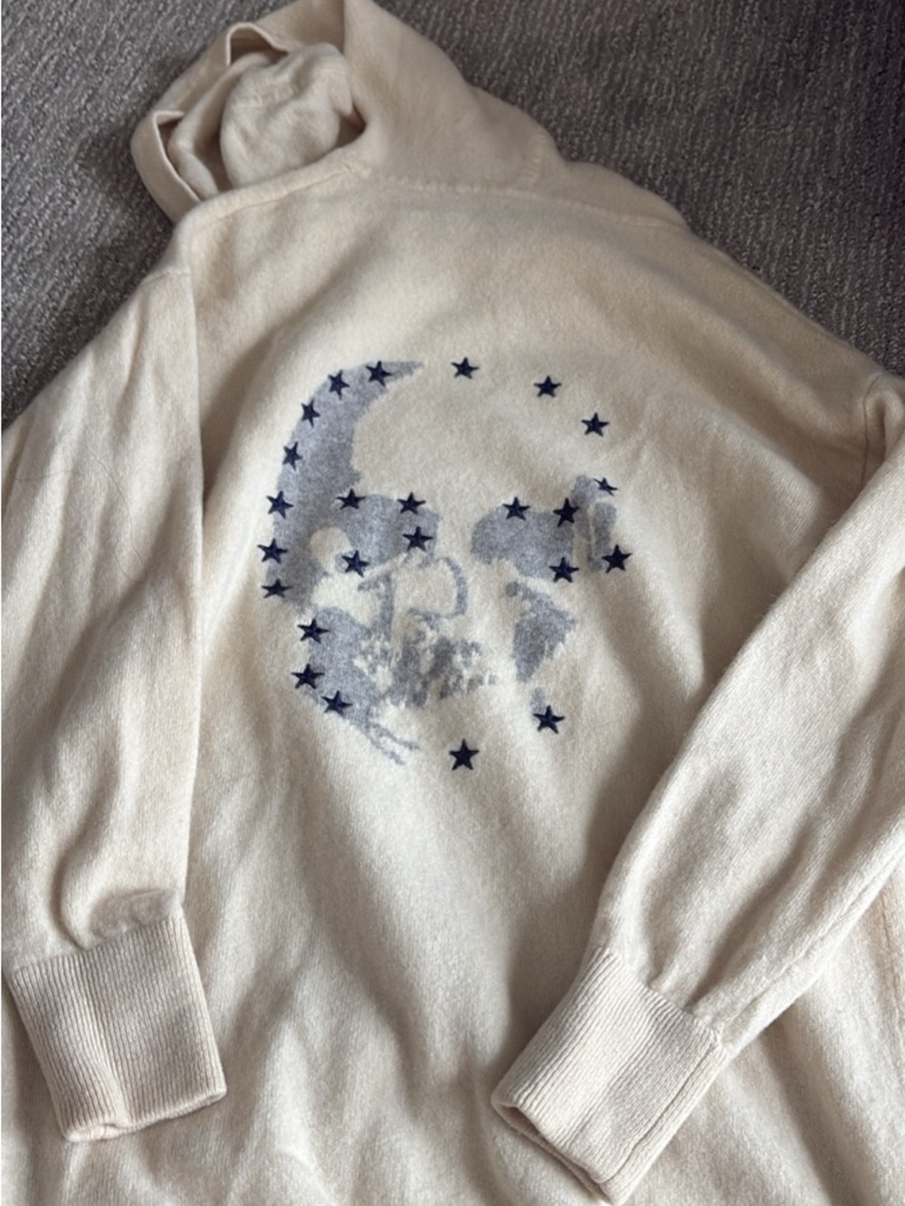 Skull Cashmere Cream Crewneck Sweater with Star Skull Motif